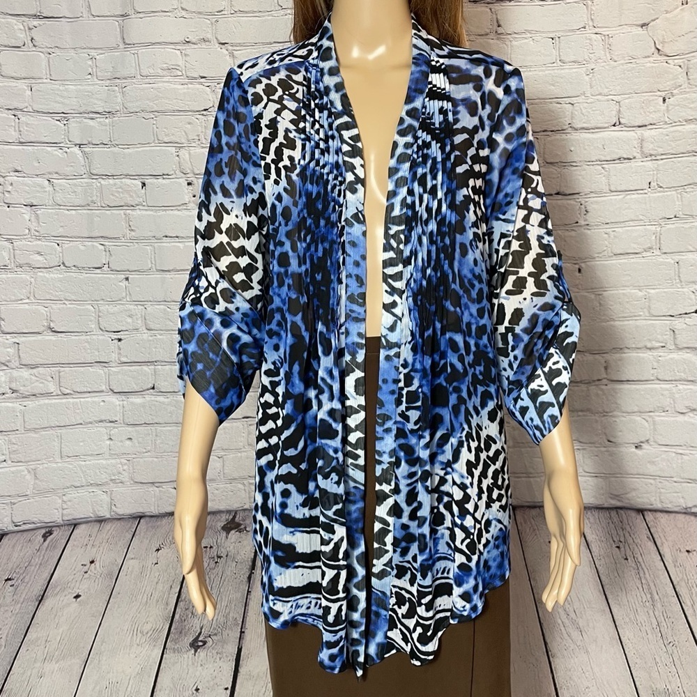 New Susan Graver Blue Open Front Blouse Cardigan Size M